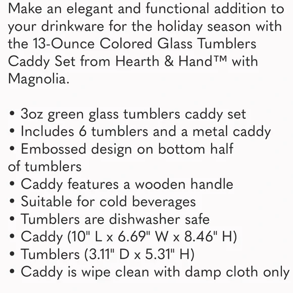 HEARTH & HAND NWT colored glass tumbler caddy set -13oz - Picture 7 of 7